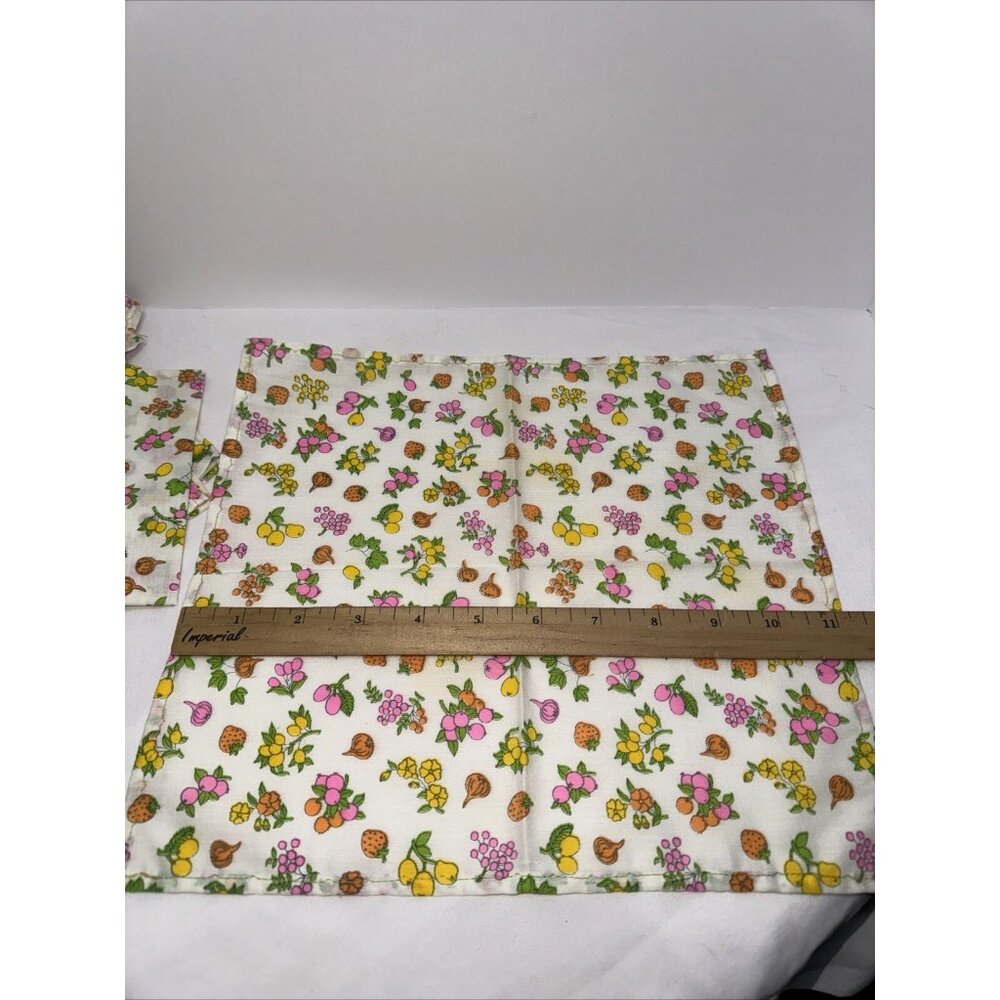 Vintage MCM Bright Fruits Vegetables Cloth Napkin Set Of 6 Handmade Retro Kitsch - Picture 10 of 12